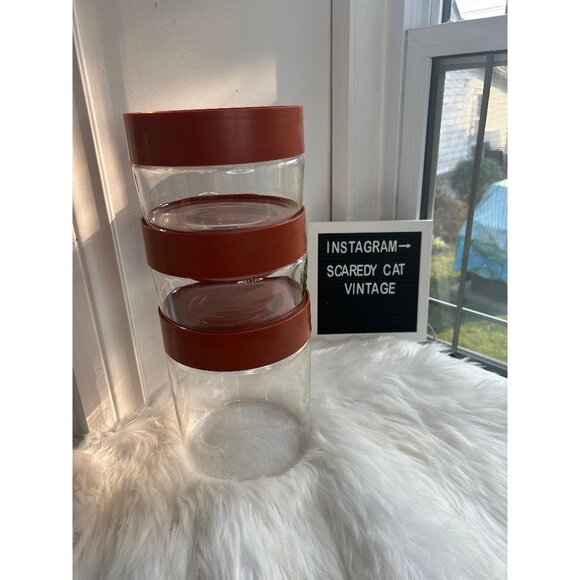 Vintage Pyrex glass and orange plastic kitchen canisters jars containers - Picture 1 of 7